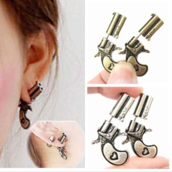 Gun Earrings 3D Punk Pistol Bullet Studs - Picture 4 of 7
